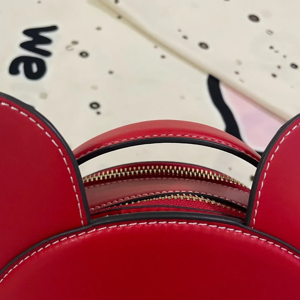 COACH Red Round Ear Crossbody Bag with Gold Logo